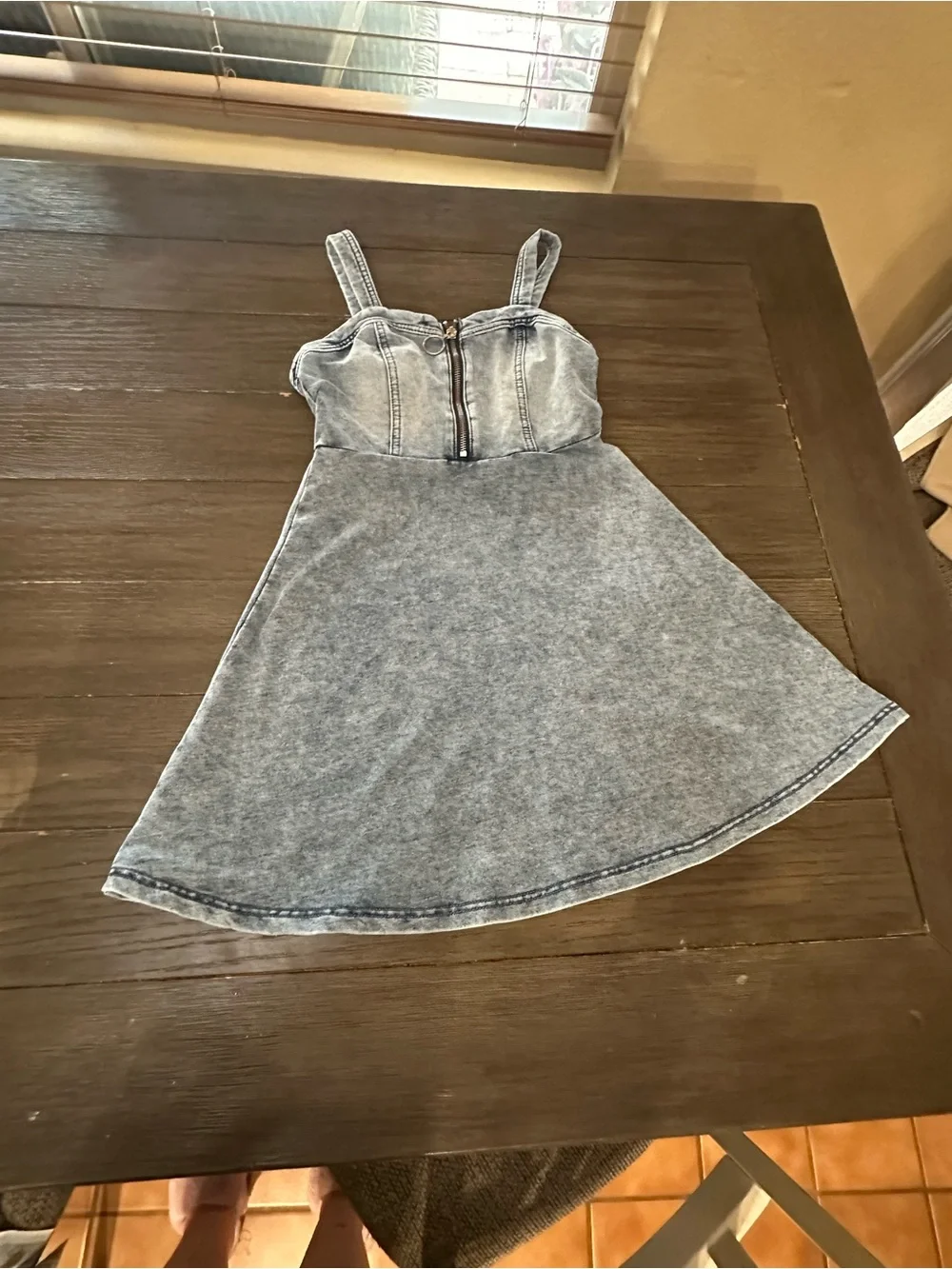 Girls Justice M/10 Blue Acid Wash Denim A-Line Dress with Front Zip